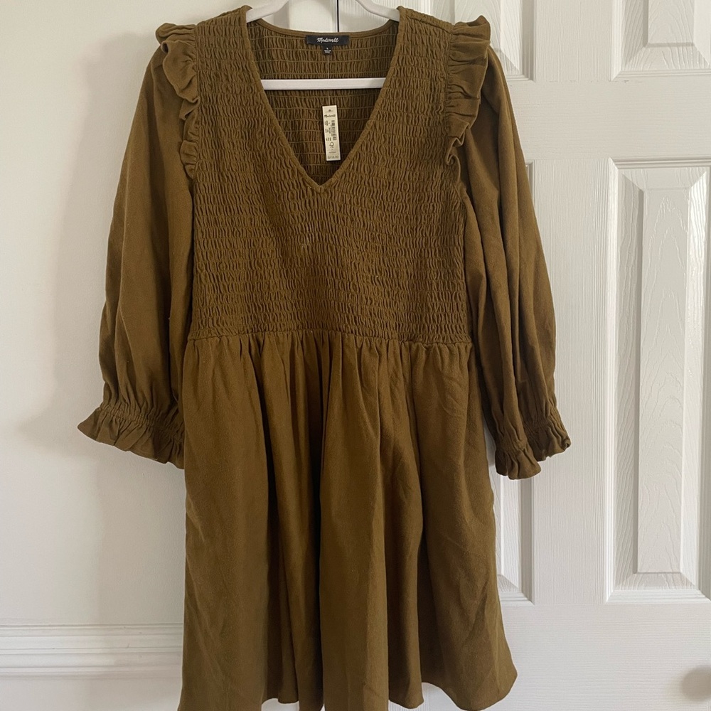 NWT Madewell Flannel Lucie V-Neck Smocked Mini Dress Thanksgiving Fall - Picture 3 of 9